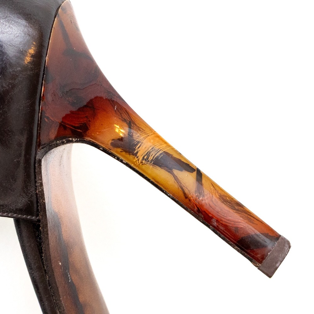 Christian Dior Vintage Brown Leather Mary Jane Heels  Tortoise Shell Heels SZ5.5 - Picture 11 of 12